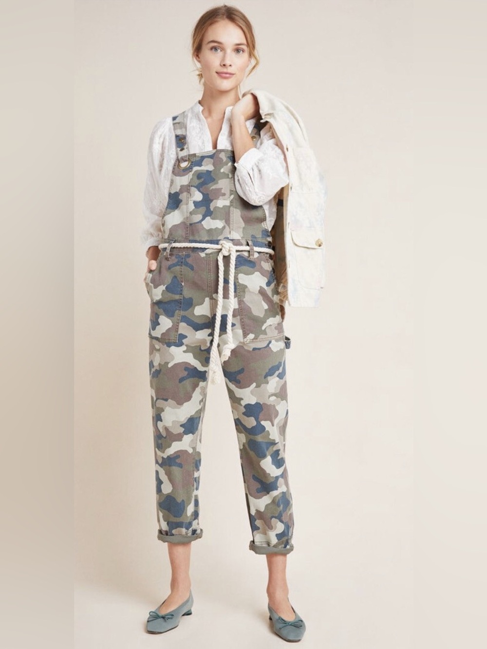 Anthropologie (no belt) Carter Utility Camouflage Overalls 4 Small Pockets